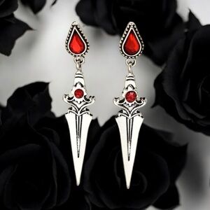 Exquisite Retro Sword-Inlaid‎ Silver Plated Synthetic Gemstone Drop Earrings